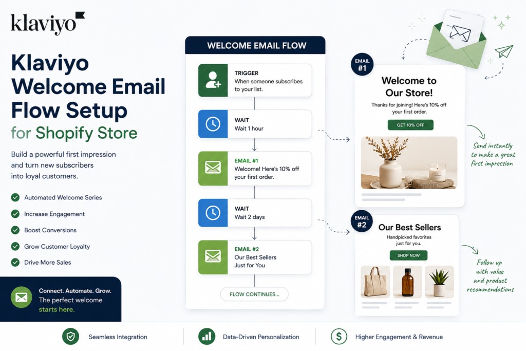 Klaviyo Welcome Email Flow Setup for Shopify Store.